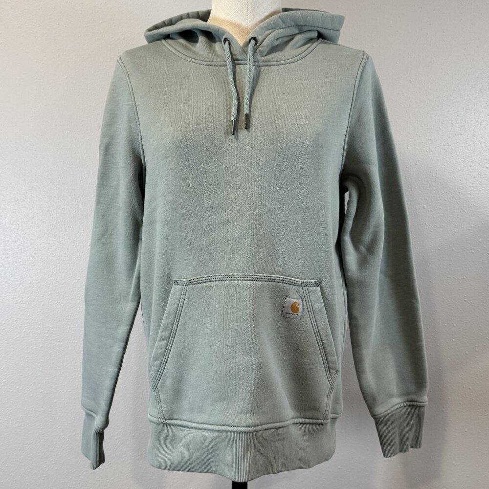 Carhartt Hoodie Sweatshirt Womens Size Small 4-6 Pullover Relaxed Fit Gray Green